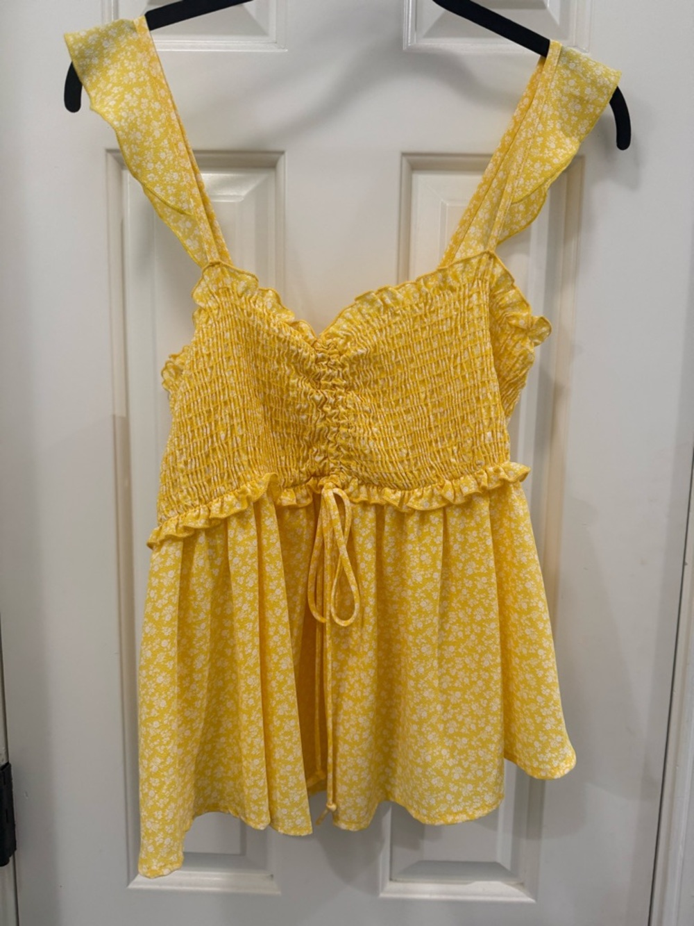 Pink Lily - Yellow Floral Smocked Tank Top